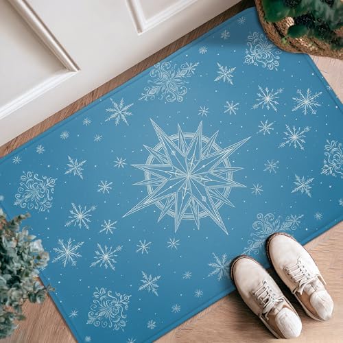 Alfombra de pasillo con diseño de copo de nieve de estrellas y remolinos de invierno azul de pelo