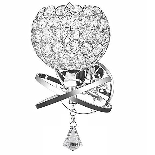 Kiven Modern Luxury Crystal Wall Light Chrome Finish Wall Sconce With One Cable(Mains Plug And On/Off Switch) Lighting Fixture,Pack Of 2 (Silver) #TOP2