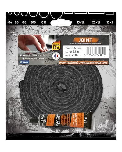 Pyro Feu Junta refractaria 6mm x 2,5m + Tubo Pegamento 24921-6, Fibra De Vídrio, Negra, Ø 6 mm x 2,5 m