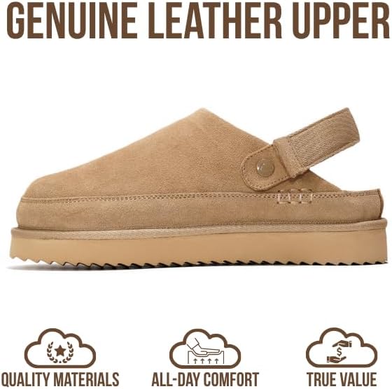 Project Cloud 100% Genuine Leather Clogs for Women - Memory Foam Womens Clogs & Mules with Adjustable Straps - Lightweight Platform Shoes Non-Slip Slides (Goldstar, Sand,5.5) - Image 3