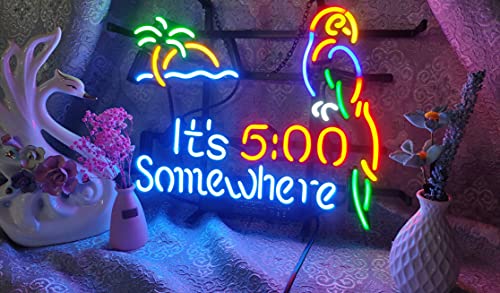 it's 5:00 somewhere Parrot Metal Frame Neon Sign 4232CM Real Glass Neon Sign Light for Beer Bar Pub Garage Room