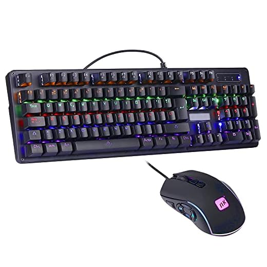 NK Onyx Gaming Pack - Teclado Mecánico Cherry MX Blue Switch RGB LED, 105 Teclas + Raton Gaming Programable (6400 dpi - 5 Botones) Anti-Ghosting (Incluye Ñ), con Cable | PS4/PS5 Xbox (Negro)