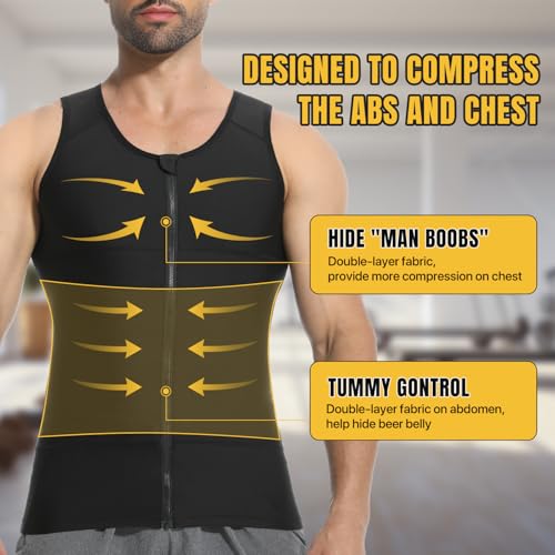 Mens Compression Zipper Vest,Gynecomastia Tummy Control Shirt,Back Support Shapewear Slimming Undershirt2