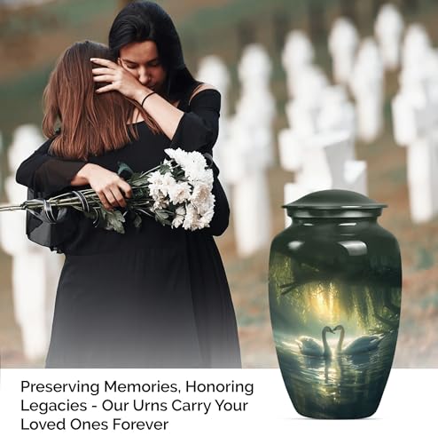 Image of Personalized Swan - Cremation Urns - Burial Urn for Mom & Dad - 10 Inch - Large with Velvet Bag - Funeral Urns - Memorial Urn for Ashes - Large Decorative Urn - Ashes Urns Human Remains