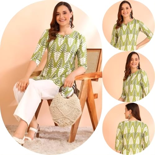 Image of Women's Short Kurti in TopsTunic Rayon Cotton Blend | Ladies Ethnic Tunic