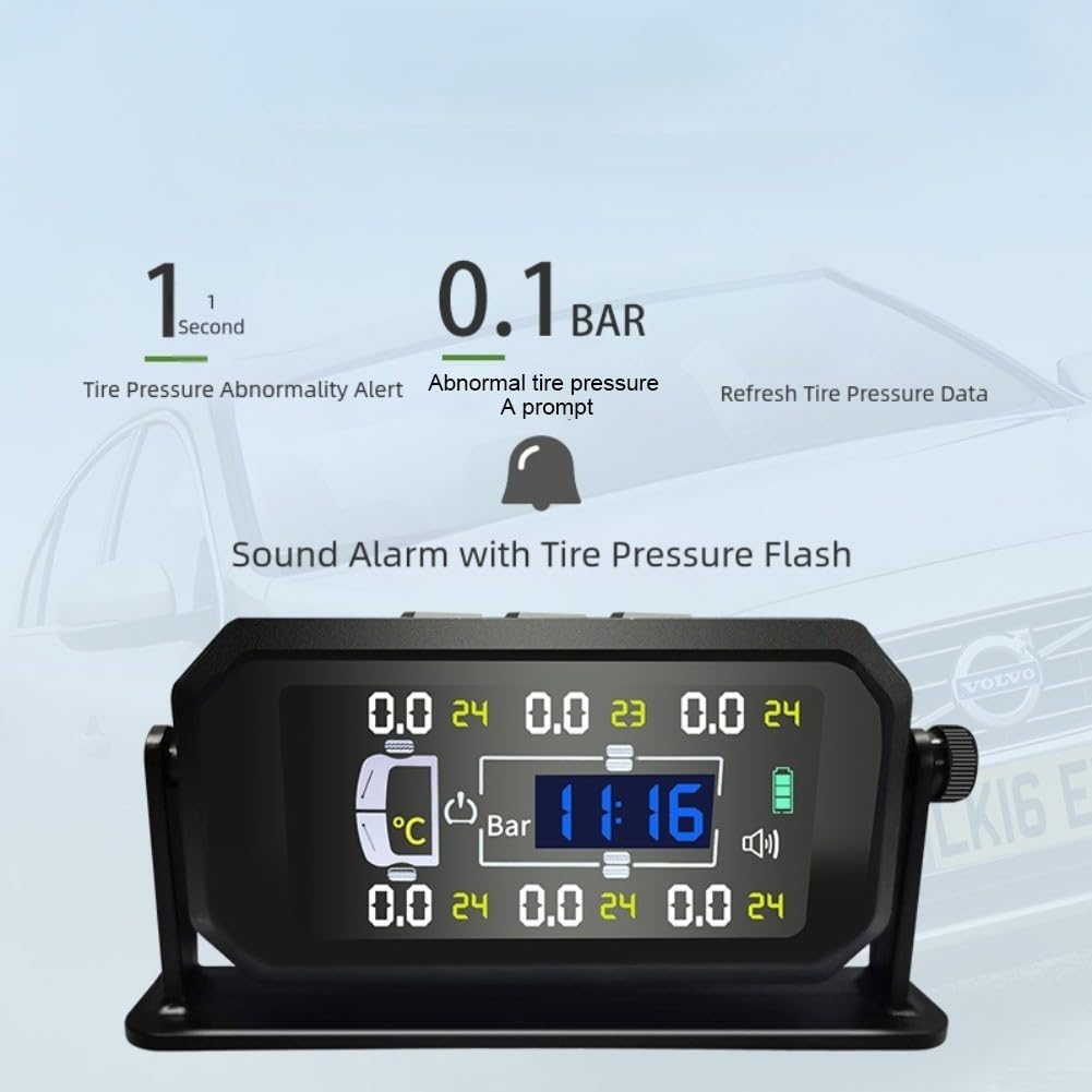 System monitorowania ciśnienia w oponach z 6 czujnikami TPMS do samochodów kempingowych i przyczep z transmisją sygnału na duże odległości i wyświetlaczem LCD do pomiaru ciśnienia i temperatury