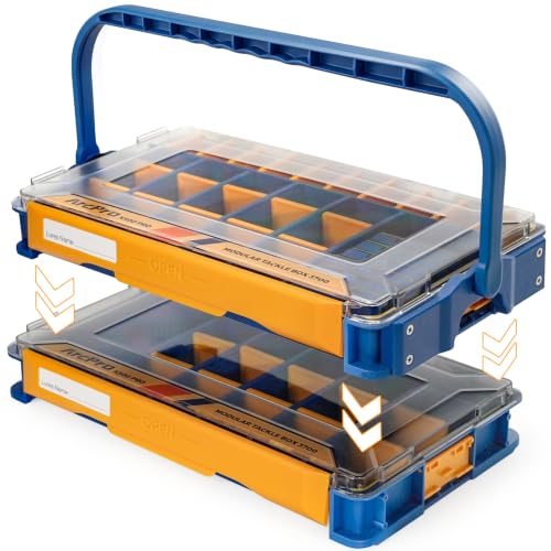 ARCPRO 3700 Stackable Fishing Tackle Box, 2 Pcs Floating Waterproof Tackle Trays One-Hand Open Bait Storage Case with Customizable Removable Dividers Freshwater and Saltwater Fishing Gear