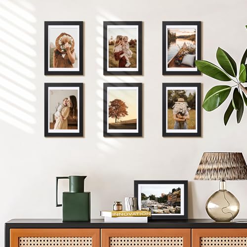 HappyHapi 4x6 Picture Frame Set of 5, Black Frames Display Photo 3.5x5 with Mat or 4x6 without, Gallery Wall Frame Set, Wall or Tabletop Display (Black) HappyHapi 4x6 Picture Frame Set of 5, Black Frames Display Photo 3.5x5 with Mat or 4x6 without, Gallery Wall Frame Set, Wall or Tabletop Display (Black)