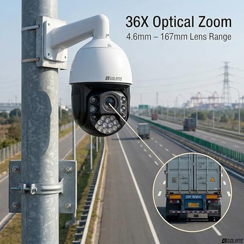 Image of Golens V62S 5MP PTZ Security Camera Outdoor, 36X Optical Zoom, 360 Auto Tracking, AI Human & Vehicle Detection, 350m Long Range Night Vision, Two-Way Audio, H.265, Waterproof CCTV Camera