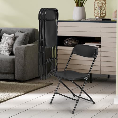 Lot de 6 chaises pliantes en métal et plastique, convient pour les jardins, restaurants, balcons et bureaux, charge maximale : 158 kg (lot de 6, noir)