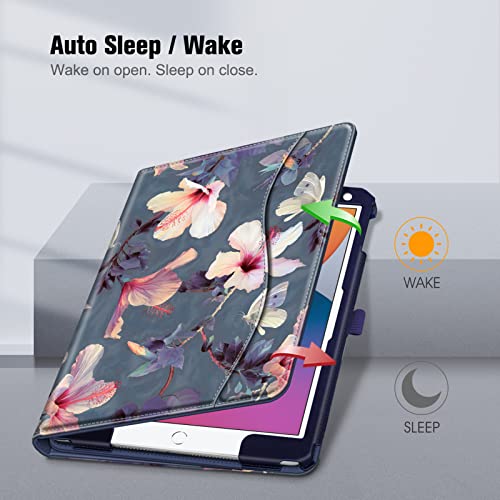 Fintie Case for iPad 9th / 8th / 7th Generation (2021/2020/2019) 10.2 Inch - [Corner Protection] Multi-Angle Viewing Stand Cover with Pocket & Pencil Holder, Auto Sleep Wake, Blooming Hibiscus by FINTIE - Image 3
