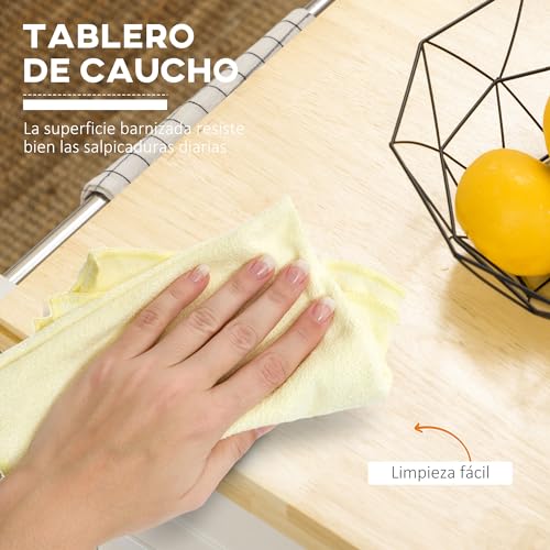 HOMCOM Carrito de Cocina Isla de Cocina Multifuncional con 4 Ruedas 2 Puertas Correderas 2 Cajones Estantes Ajustables y Barra de Colgar para Comedor Sala 110x49,5x89,5 cm Crema - imagen 8