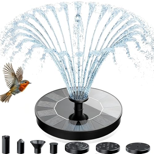 AMZtime Solar Fountain for Bird Bath, Upgrade Solar Water Fountain Mini Free Standing Solar Water Pump with 4 Fixing Rods, 6 Spray Modes for Garden, Pond, Pool & Outdoor