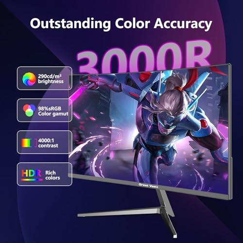Great voell Gaming Monitor Curved 24 Zoll - 180Hz, Full HD 1920×1080 Pc Monitor, 3000R Curved Bildschirm, 4000:1 Kontrast, VESA 75x75 mm, HDMI/DP - Schwarz