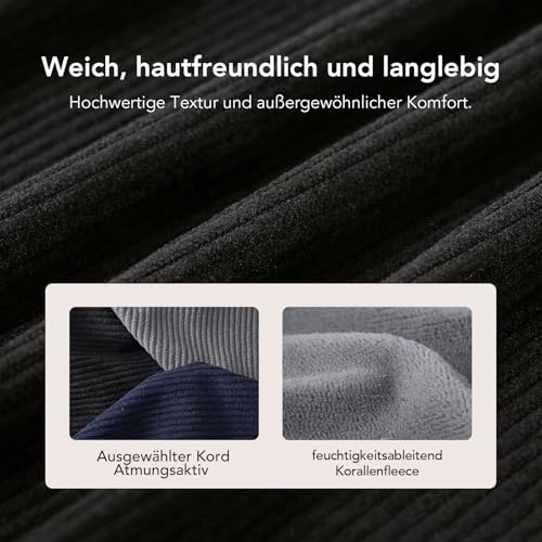 VeraCosy Herren Cord Pantoffeln gemütlich Anti-Rutsch-Gedächtnisschaum Hausschuhe mit Koralle Fleece-Futter Dunkles Schwarz,42-43 EU