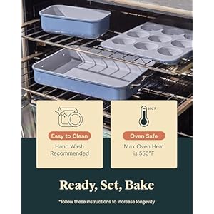 Caraway Nonstick Ceramic Bakeware Set (11 Pieces) - Baking Sheets, Assorted Baking Pans, Cooling Rack, & Storage - Aluminized Steel Body - Non Toxic, PTFE & PFOA Free - Marigold Caraway Nonstick Ceramic Bakeware Set 11 Pieces Baking Sheets Assorted Baking Pans Cooling Rack Storage Aluminized Steel Body Non Toxic PTFE PFOA Free Marigold