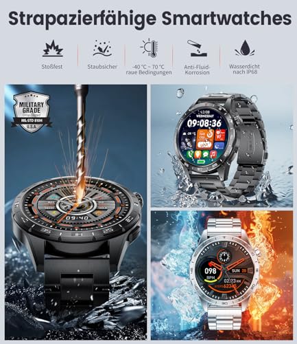 LIGE Smartwatch Herren mit 400mAh Lange Akkulaufzeit für Android iOS,1.43'' Amoled Display,110+ Sportmodi,Bluetooth-Anrufe,IP68 Wasserdicht Fitnessuhr mit Herzfrequenz, SpO2, Schlafmonitor,3 Armbänder – Bild 3