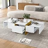 Aunvla 100 x 50 x 35 cm, mesa de centro moderna de alto brillo, color blanco con 4 cajones, mesa de café, mesa de almacenamiento, mesa de salón, pequeña mesa auxiliar de almacenamiento para