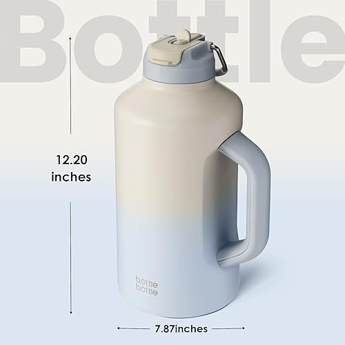 Miniatura 6 de BOTTLE BOTTLE Botella de agua aislada de 64 onzas con popote y tapa de doble uso, botella de agua deportiva de acero inoxidable con asa al vacío de
