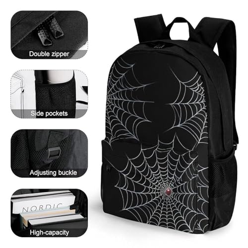 Men Women Polyester Halloween Spiders Web Black Daypack Backpack Large Capacity Carry On Bag With Smooth Zippers for Hiking Picnic Walking Cycling3