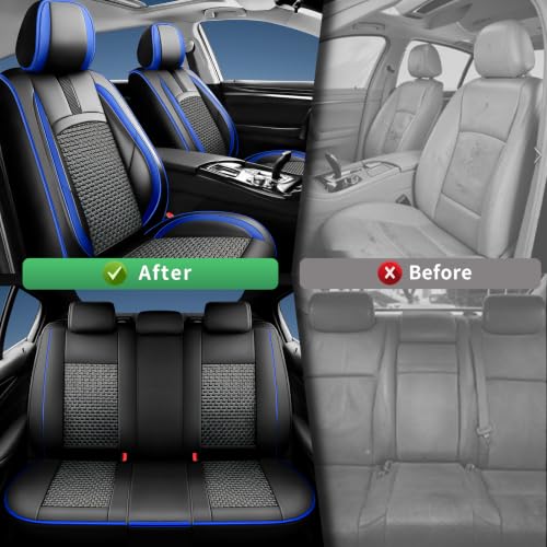 Image of Fit Gladiator Car Seat Covers for Jeep Gladiator 2020-2024 2025 2026-Upgraded Premium Waterproof & Breathable Leather, Airbag Compatible, All-Weather Seat Cushion Protector,Full Set,Blue