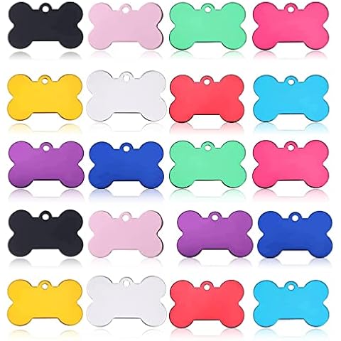 JIAKAI 20 Pcs 38MM Blank Bone Shape Pet ID ，Double Sided Blank Tag Dog Cat Pet Name Phone Number ID Tag Charm Personalized（Random Colors） Cover
