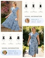 GRACE KARIN Damen Rüschenärmel V-Ausschnitt Midikleid A-Linie Blume Sommerkleid Mit Taschen Blau–Blau Weiß Rose M – Ansicht 4