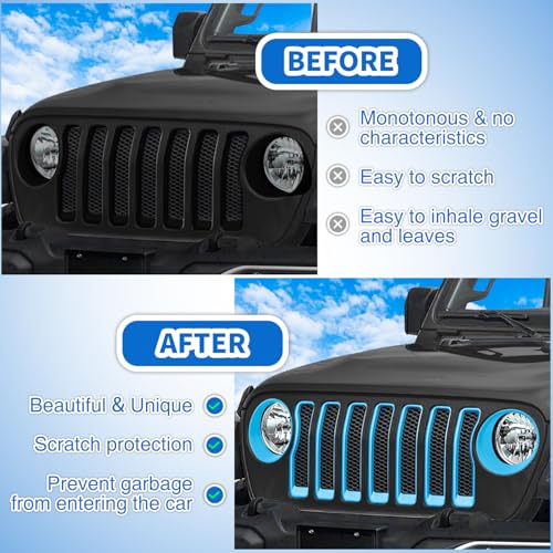 Image of Nilight Grill Inserts fit for Jeep Wrangler Front Grille Inserts Headlight Cover Set for JL JLU Unlimited Sport SportS 2018 2019 2020 2021 2022 2023 Grille Bezels Trim Exterior Accessories Blue 9 Pcs