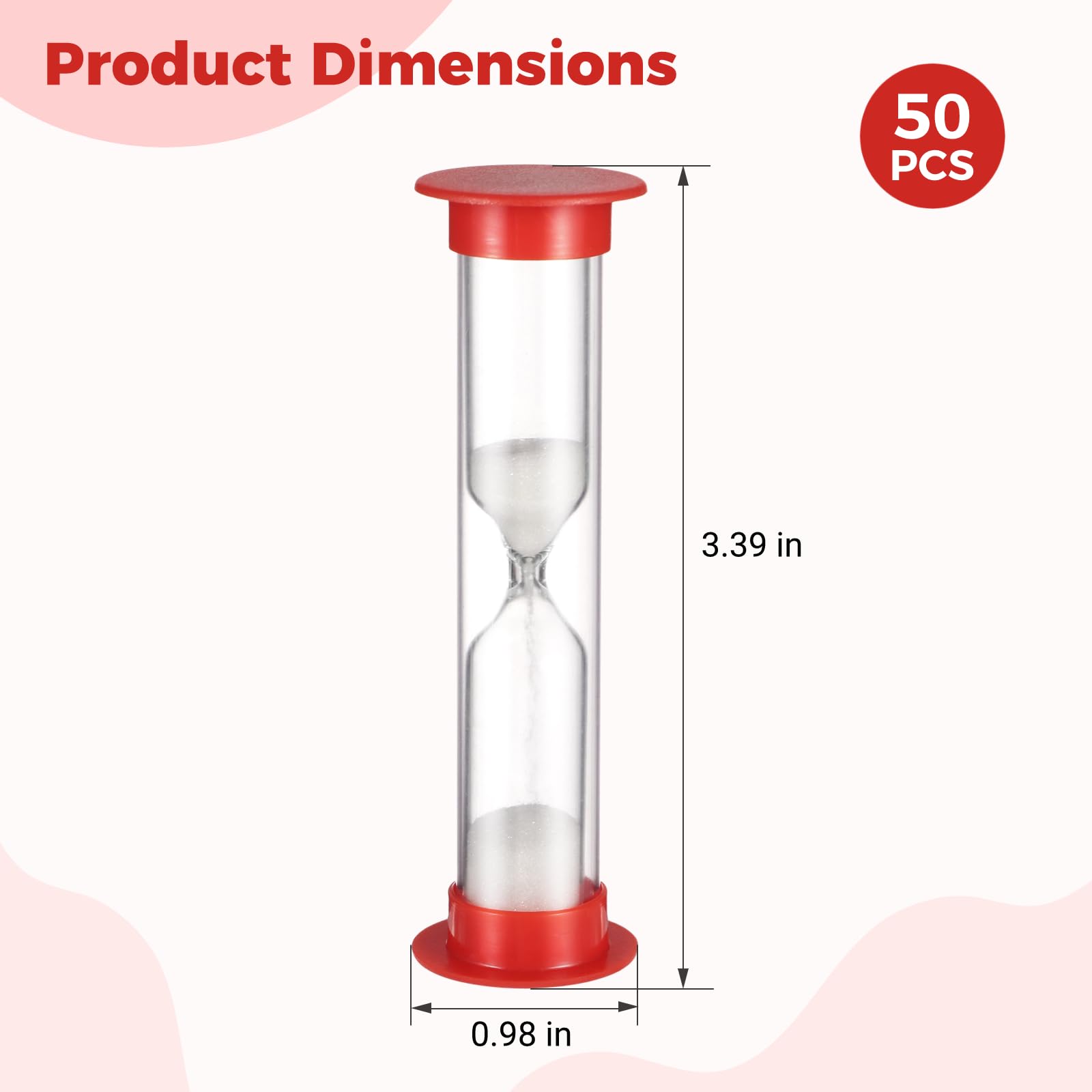 50 Stück Sanduhr 1 Minute - Sanduhr Klein Sanduhr mit Plastik Cover Abwärtszählende Sanduhr für Spiele Küche Party Geschenke DIY Dekoration Rot, Countdown-Tools