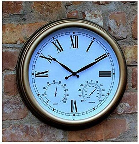 XJBTBA Reloj de Pared para jardín al Aire Libre, Reloj de jardín Retro Grande de 15 Pulgadas con números Romanos, Reloj para Exteriores con termómetro e higrómetro, Reloj Exterior Impermeable,