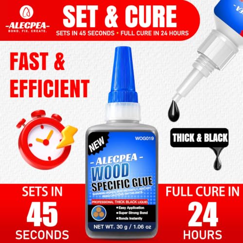 Image of Black Wood Glue, Thick CA Glue for Dark Wood, 30g with 3 Droppers | High-Viscosity Black Formula Stays On The Joint And Bridges Small Gaps In Dark Wood And Bamboo Repairs