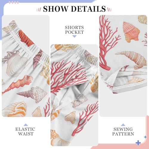 Boys' Pants Coral Seashells White Long Bottoms Jogger Pants Elastic Waist Trousers with Pockets S-XL4