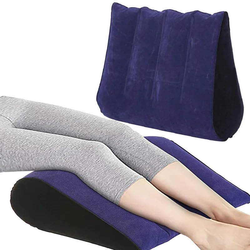 Inflatable Wedge Pillow - Waist and Neck Positioner, Portable Wedge Pillow, Quick Inflate and Deflate for Sleep, Zero-Gravity Decompression, Use While Travelling and Outdoor Camping, (Blue) (A)