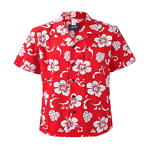 Palmwave Mens Hawaiian Cotton Aloha Shirt, Short Sleeves Button Down Beach Clothing. Big Mens Shirt, Floral Casual Shirt.