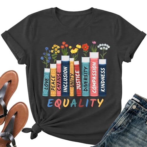 Image of Read Book Shirt for Women-Reading Teacher Tee Tops Pink Flower and Butterfly Short Sleeve Cute Book Shirt