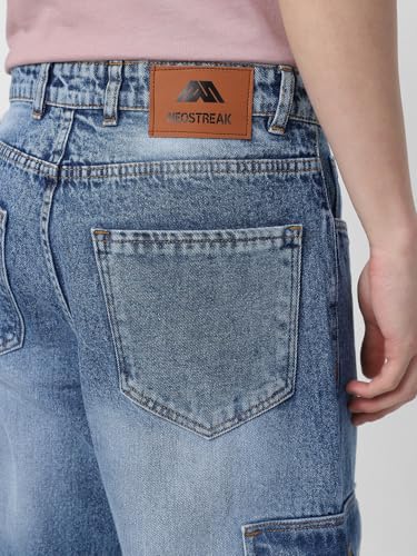 Image of Neostreak Men's Loose Baggy Fit Washed Cargo Jeans with 6 Pockets Non-Stretchable