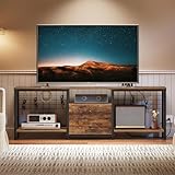 YATINEY TV Stand with Power Outlet Up to 70 Inch, Entertainment Center with 2 Fabric Drawers, TV Console Table with Open Storage Shelves for TVs, Cable Management, for Living Room, Bedroom, DS16UBRY1