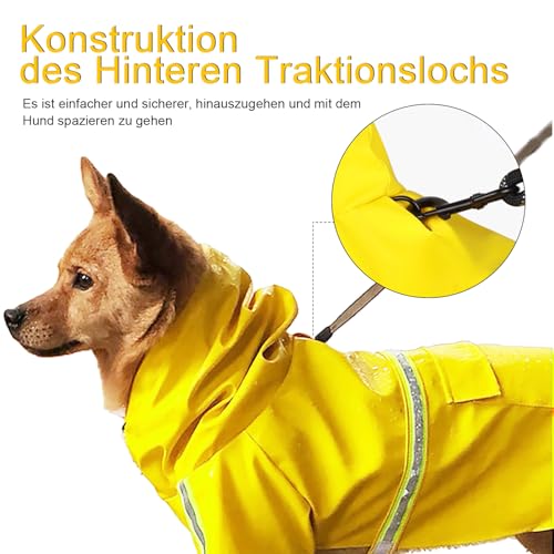 Hunderegenmantel Verstellbarer Leichter Hundemackintosh Hunderegenmantel Wasserdicht Mit Kapuze und Reflektierenden Streifen für kleine Mittlere und Große Hunde für Spaziergänge im Freien (Gelb, S)
