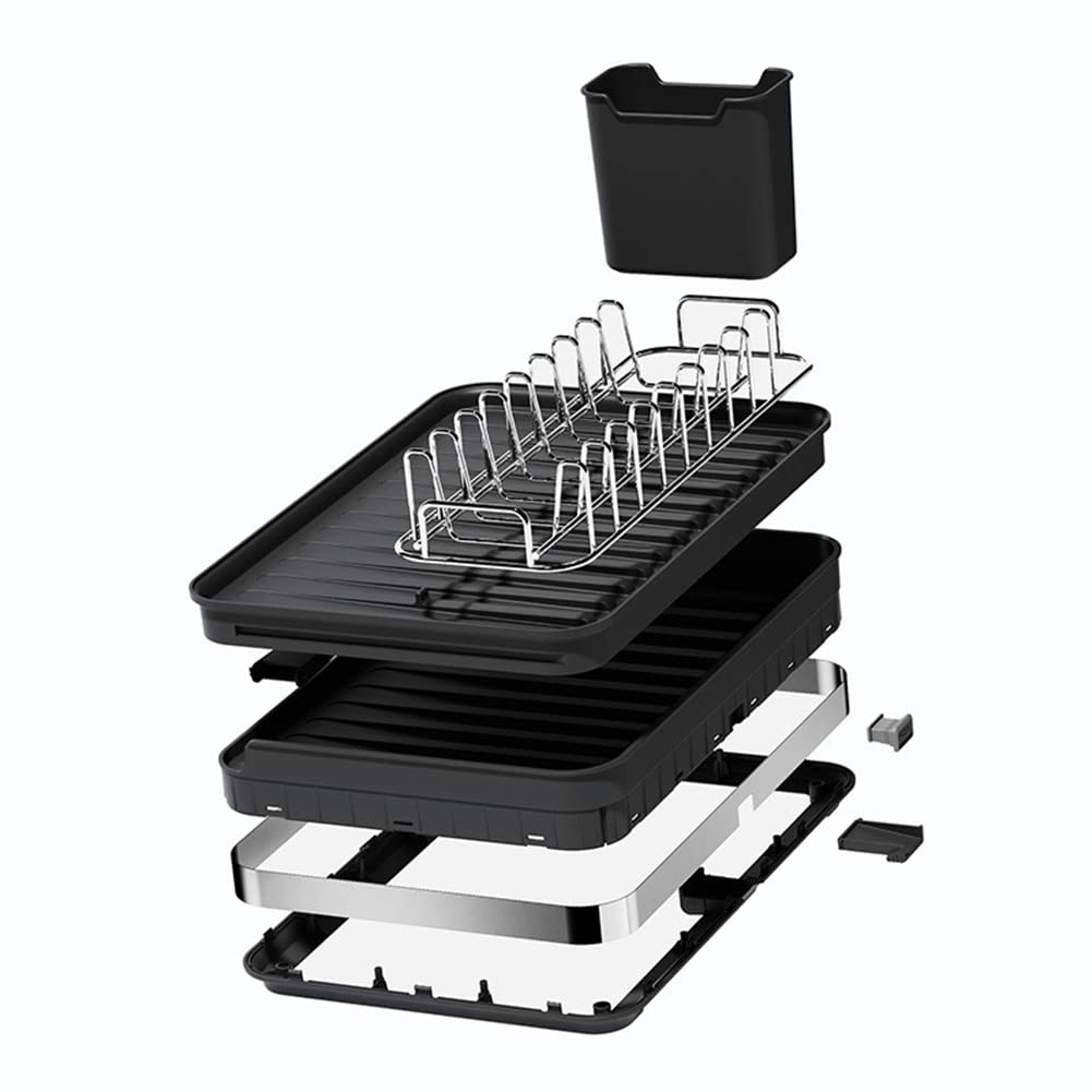 Erweiterbares Abtropfgestell aus Edelstahl, 30 - 50,8 cm, Lar Capaci Küchenspüle, Nizer-Set mit Utensilienhalter und Abtropffläche, schwarzes Abtropfgestell für effizientes Trocknen