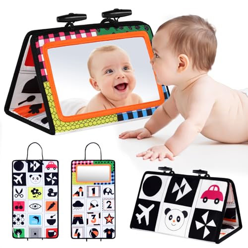 Vicloon Miroir pour Bébé avec Livre Pétrissant, Jouet pour Bébé avec Miroirs Pliable et Amusant Jouet avec Tissus Doux Jouet d'Éveil, Jouet Éducatif...