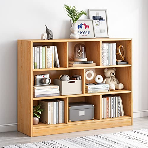 Image of IOTXY Open Shelf Low Bookcase - Wooden 3-Tier Cube Bookshelf, Pear Yellow