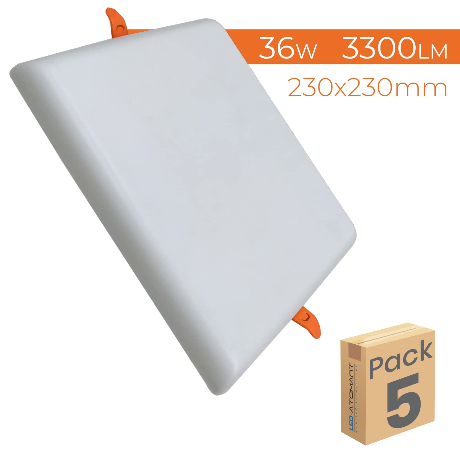 LED ATOMANT 5x Downlight LED Cuadrado Corte 60-210mm 36W Luz Calida