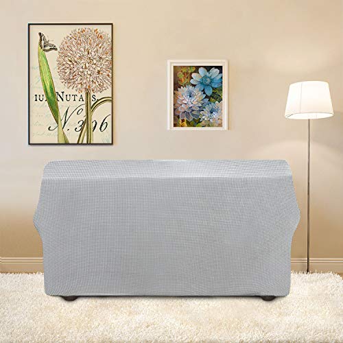 Image of Easy-Going Stretch Loveseat Slipcover 1-Piece Sofa Cover Furniture Protector Couch Soft with Elastic Bottom for Kids Polyester Spandex Jacquard Fabric Small Checks (Loveseat, Silver Gray)