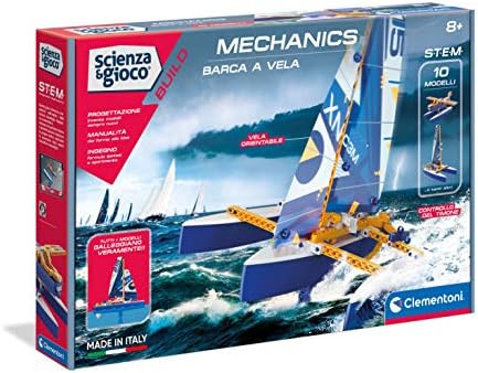 Clementoni- Scienza Build-Barca a Vela, Set di Costruzioni, Laboratorio Meccanica, Gioco scientifico (Versione in Italiano), Bambini 8 Anni+, Made in Italy, Multicolore, 19215