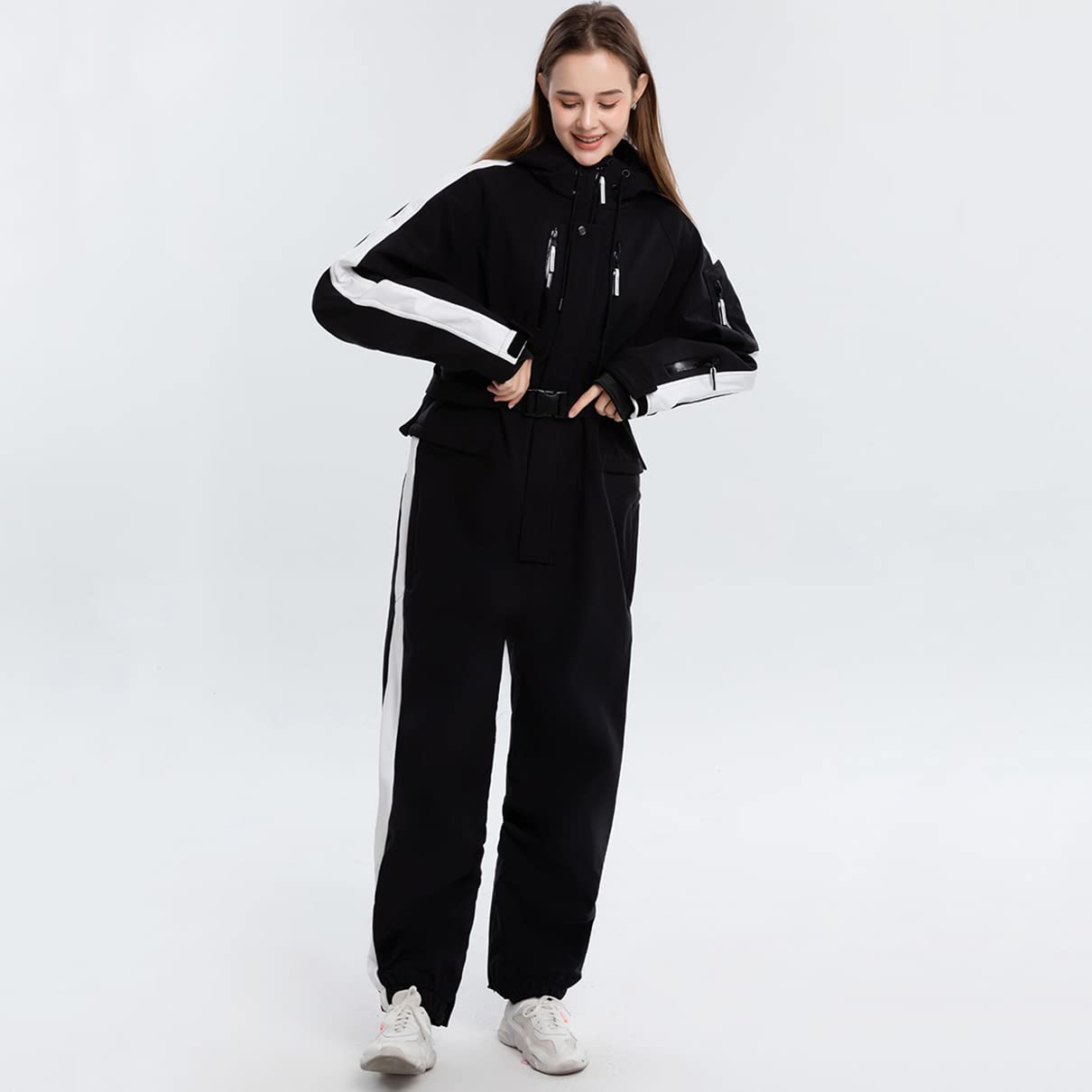 Caige Traje de esquí de una Pieza para Mujer Adulto al Aire Libre al Aire Libre Impermeable con Capucha de Nieve con Capucha de Invierno Ropa Exterior de esquí Caliente
