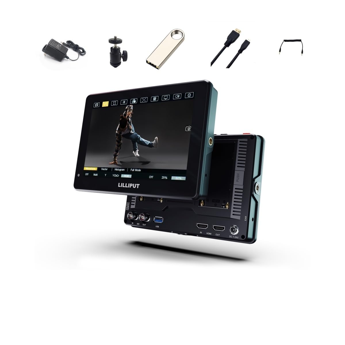 Lilliput HT7S 7 Inch Camera Monitor Ultra Brightness 2000 Nits Touch Screen HDMI 2.0 3G SDI 60HZ 1920 * 1200 3D-LUT Outdoor Sunlight Readable with Power Adapter