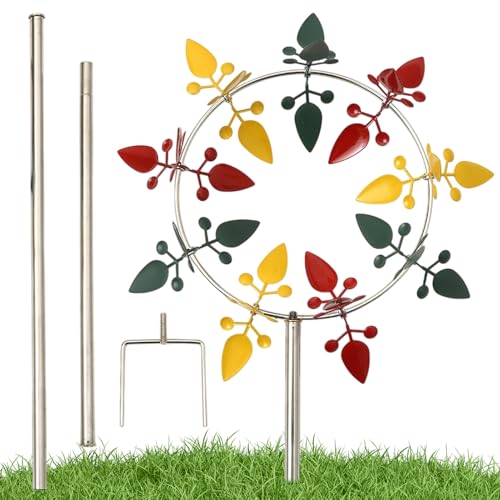 Metall Windmühle Für Garten - DREI Farben Außen Windräder Mit Pfahl - Leuchtende Wetterfeste Windrädchen Spinner Skulptur Für Hofweg Terrassen Dekoration