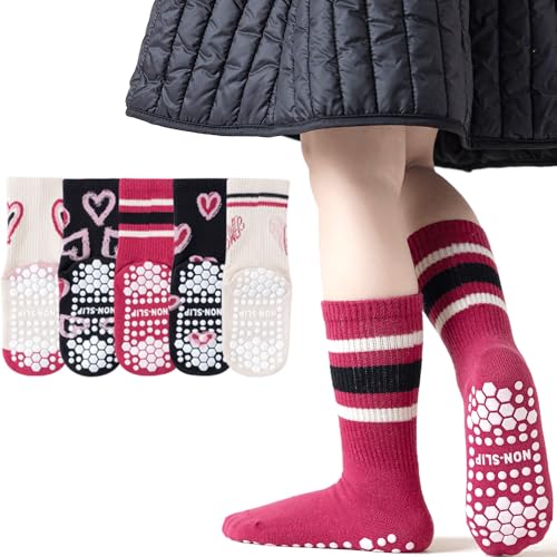 BINIDUCKLING-5-Pack-Toddler-Kids-Non-Slip-Athletic-Crew-Socks-with-Grips-1-12-Years
