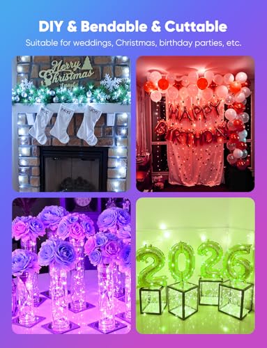 Image of Minetom 12 Pack 6 Colors Battery Operated Fairy String Lights 8 Modes | 7ft 20LED Waterproof Silver Wire Twinkle Lights, Firefly Starry Moon Lights for Mason Jars DIY Christmas Wedding Part