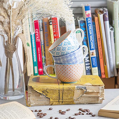 Nicola Spring Cappuccino Cups Set - 250ml - Pack of 6-3 Coloured Hand Printed Tea Cup Coffee Cappuccino Mugs Latte Drinking Mug Tea Saucer Plates for Breakfast, Lunch, Brunch - Image 6